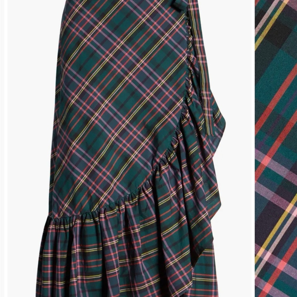 J. Crew Green and Red Asymmetrical Wrap Midi Skirt